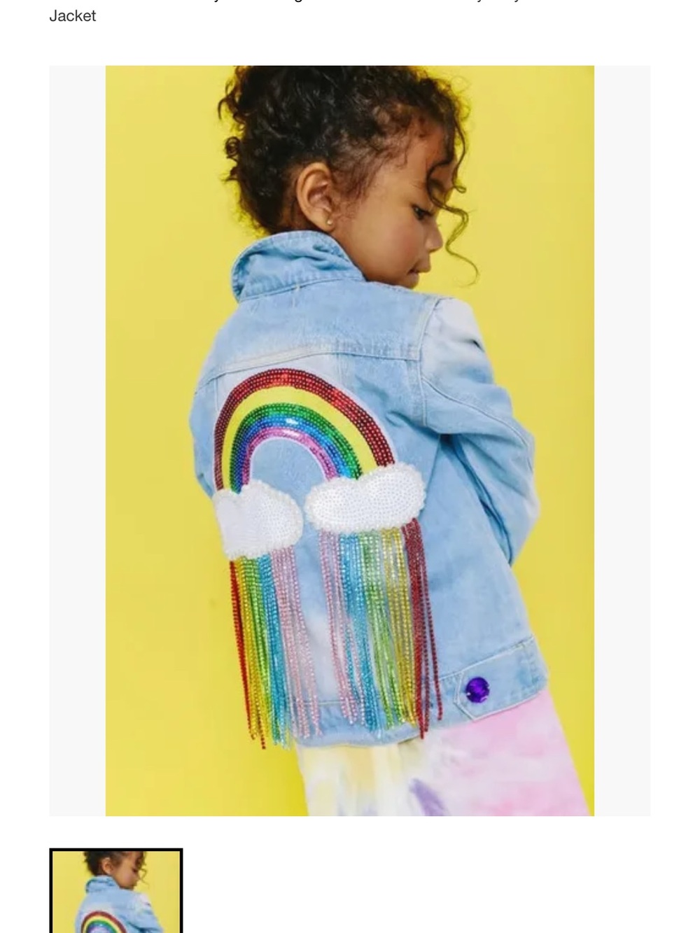 Lola + The Boys Light Blue Denim Jacket with Sequined Rainbow